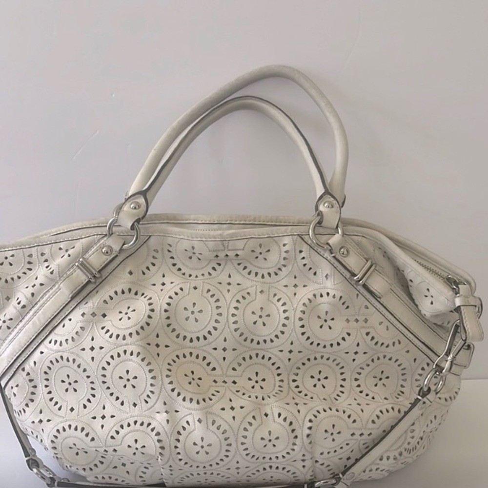 Coach White laser eyelet cut leather Shoulder Bag